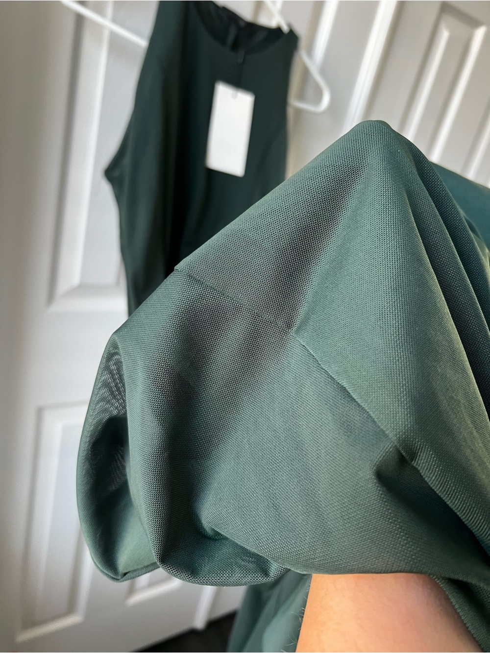 Zara Long Tulle Godet Sleeveless Maxi Dress with Side Slit, Dark Green, Size L - Picture 4 of 10